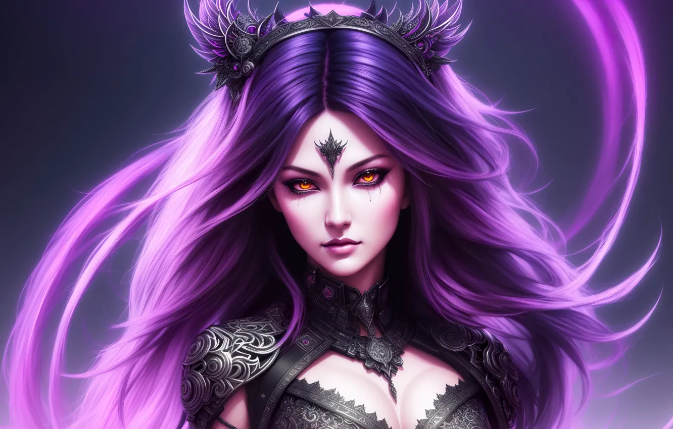 Фото обои girl, fantasy, armor, art, purple, digital art, fantasy art, fantasy girl