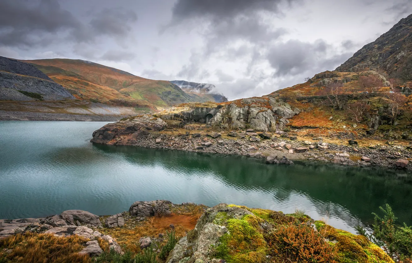 Фото обои осень, озеро, Уэльс, Сноудония, Ллин Перис