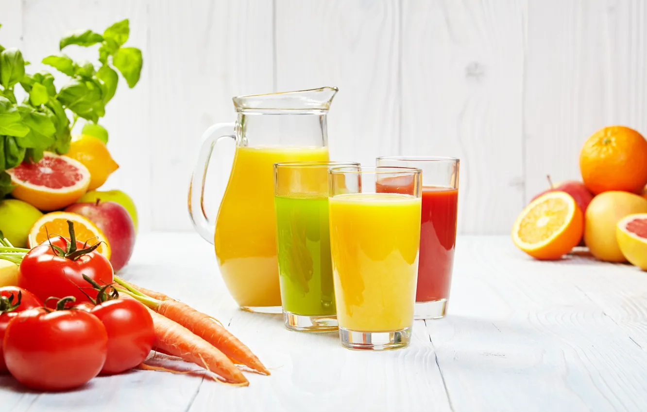 Фото обои сок, напиток, томат, морковь