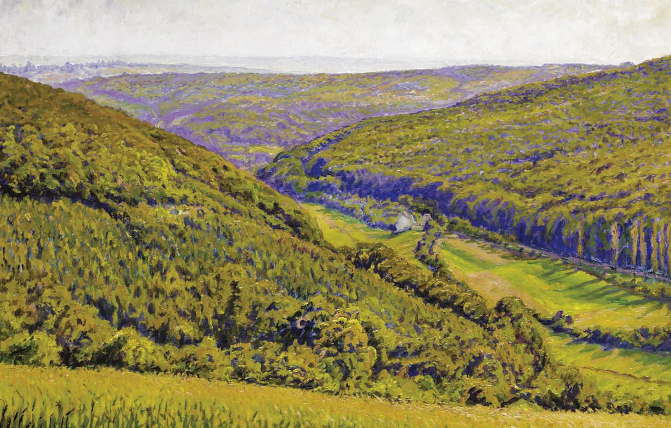 Фото обои горы, картина, долина, Пейзаж, Gustave Cariot, Гюстав Карио