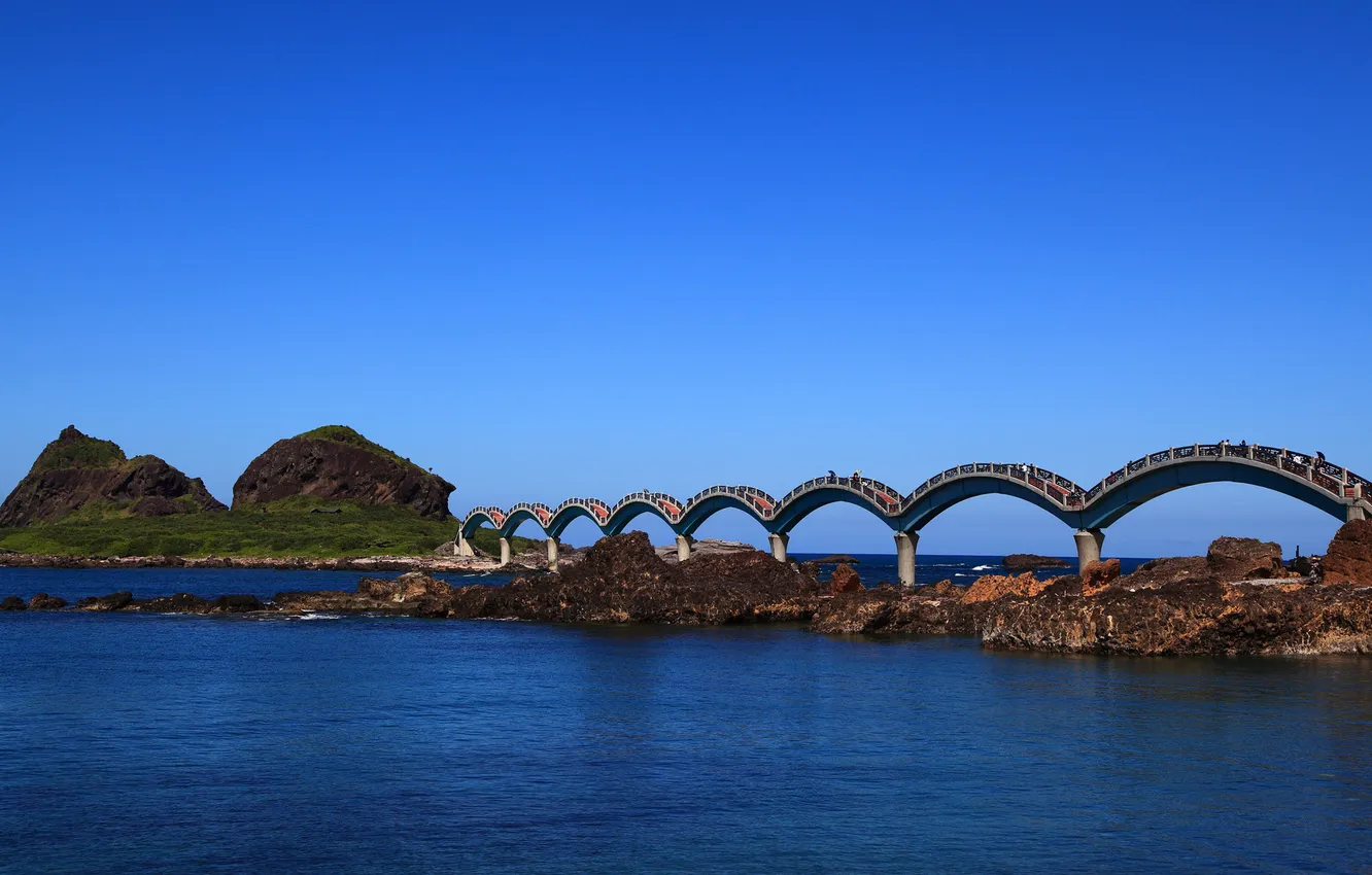 Фото обои море, мост, камни, скалы, арки, Township, Chenggong