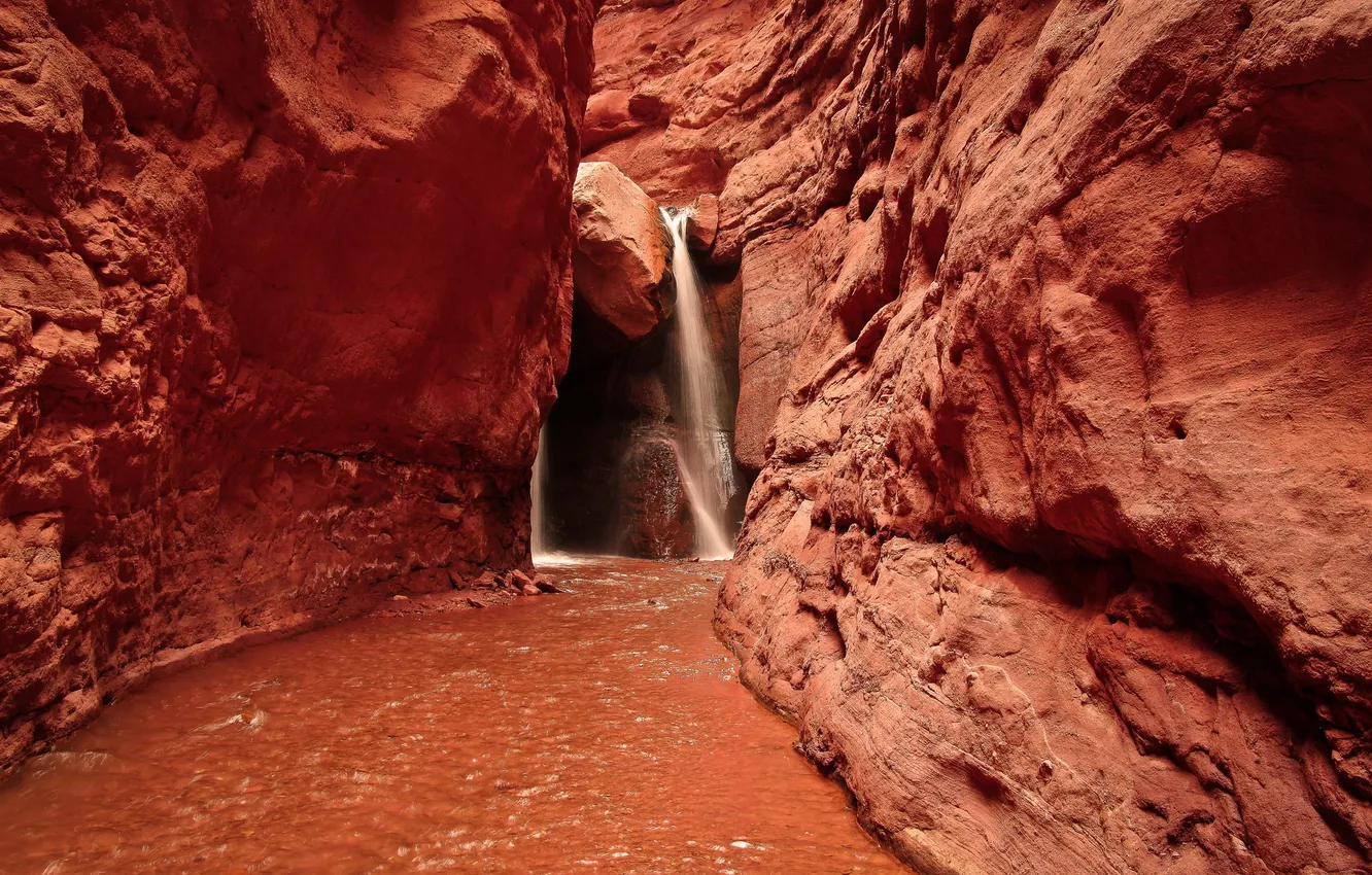 Фото обои ручей, скалы, водопад, поток, каньон, ущелье, грот