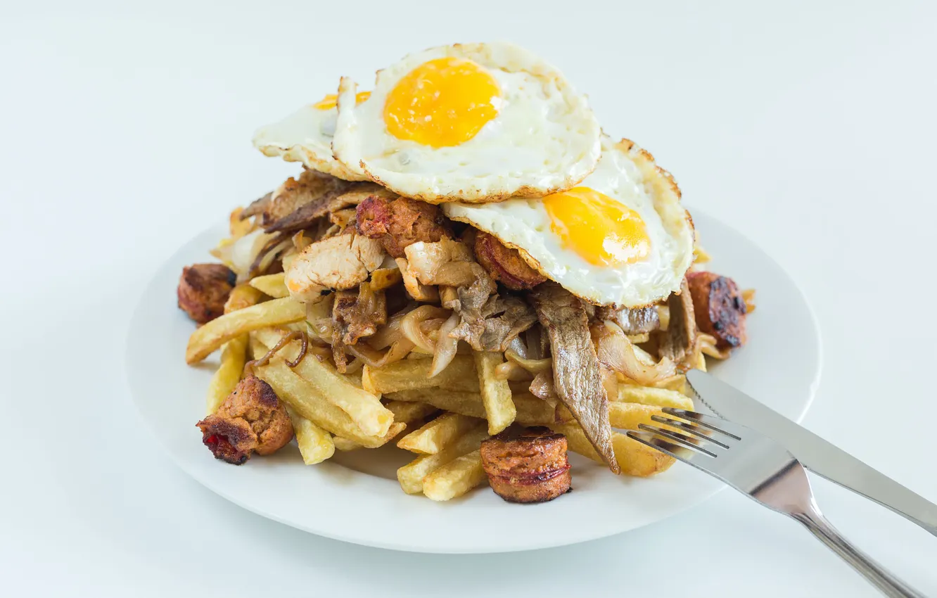 Фото обои eggs, breakfast, chips, egg, dish, crunchy, fat, dig