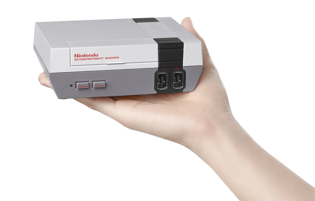Фото обои retro, Nintendo, hand, new console, mini NES