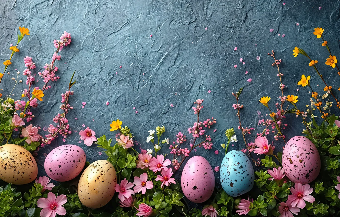 Фото обои цветы, яйца, весна, colorful, Пасха, happy, flowers, spring