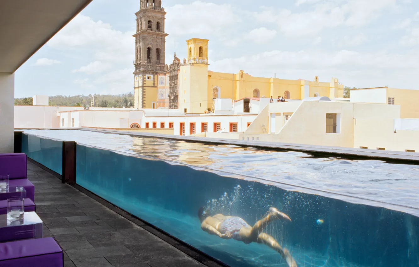 Фото обои город, бассейн, отель, Mexico, терраса, Puebla, Hotel Review