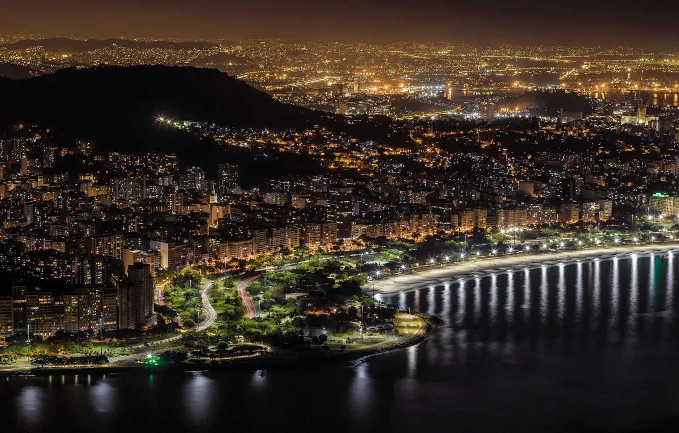 Фото обои ночь, огни, панорама, Бразилия, Рио-де-Жанейро, Rio de Janeiro