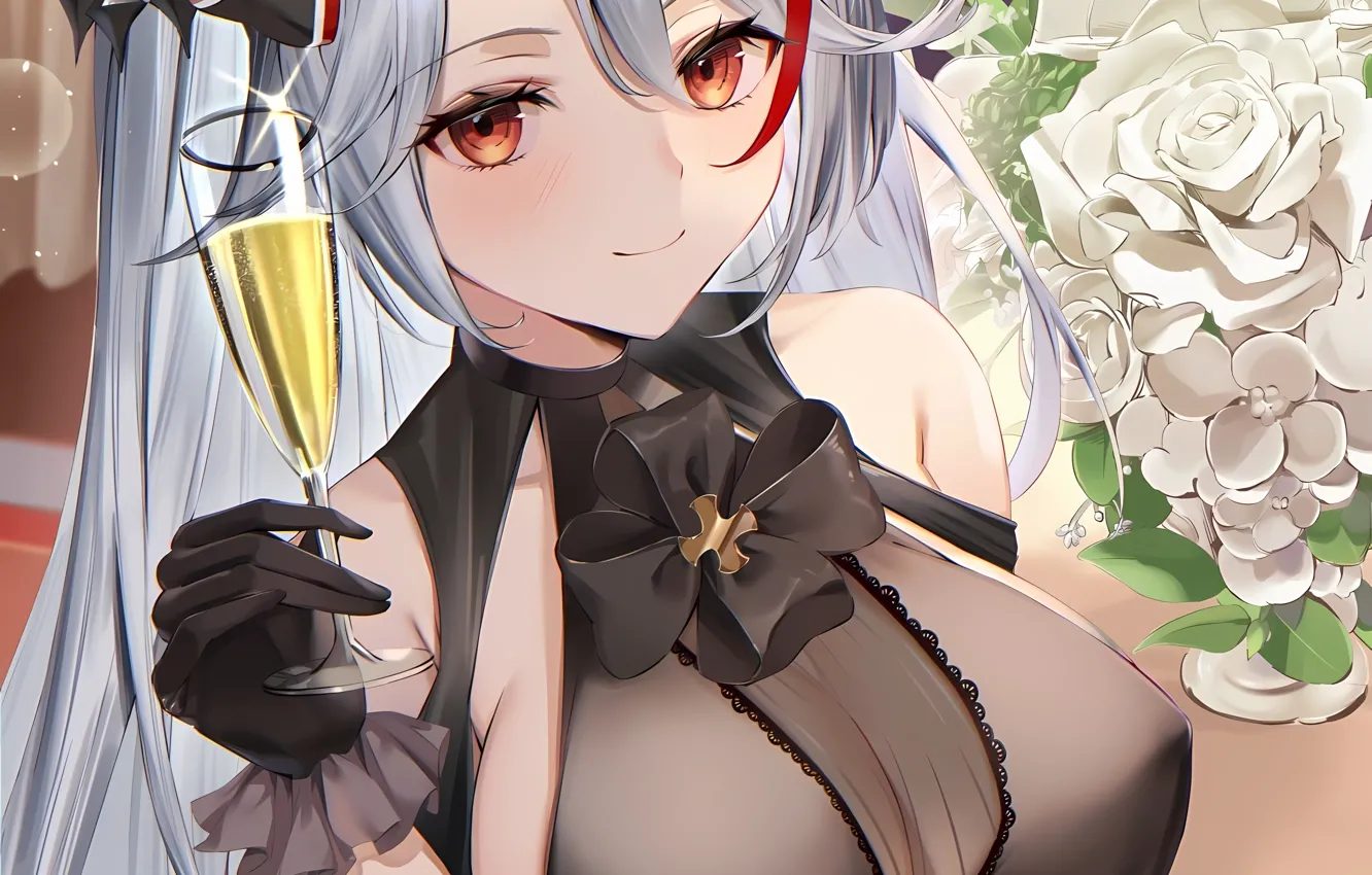 Фото обои girl, sexy, cleavage, long hair, dress, boobs, anime, beautiful