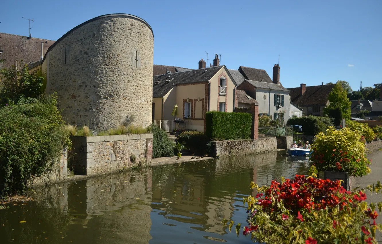 Фото обои Франция, Дома, Канал, Здания, France, Canal, Bonneval, Бонваль