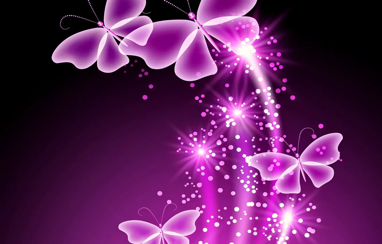 Фото обои бабочки, abstract, glow, neon, purple, sparkle, butterflies, неоновые