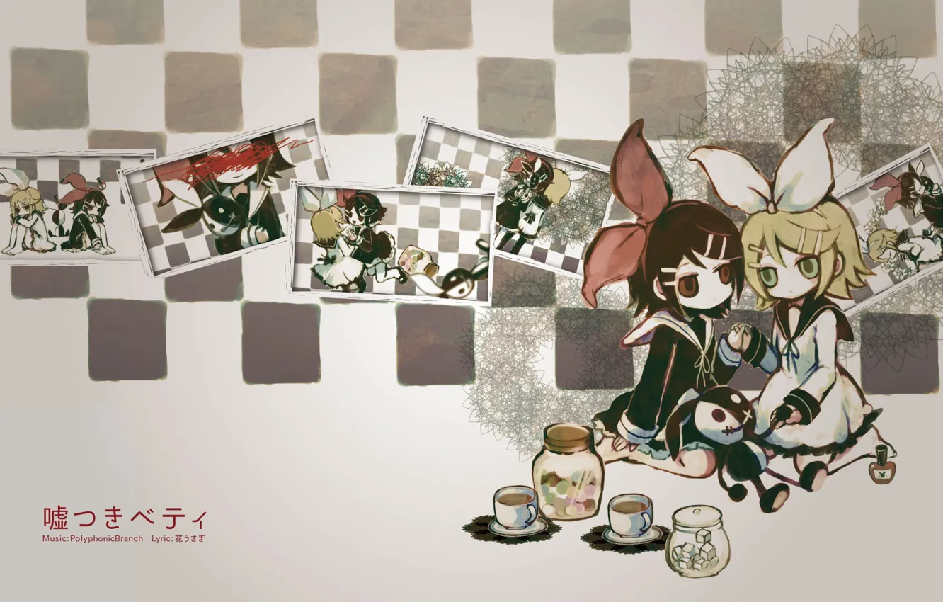 Фото обои девушки, чай, игрушка, бантики, vocaloid, Kagamine Rin, вокалоид
