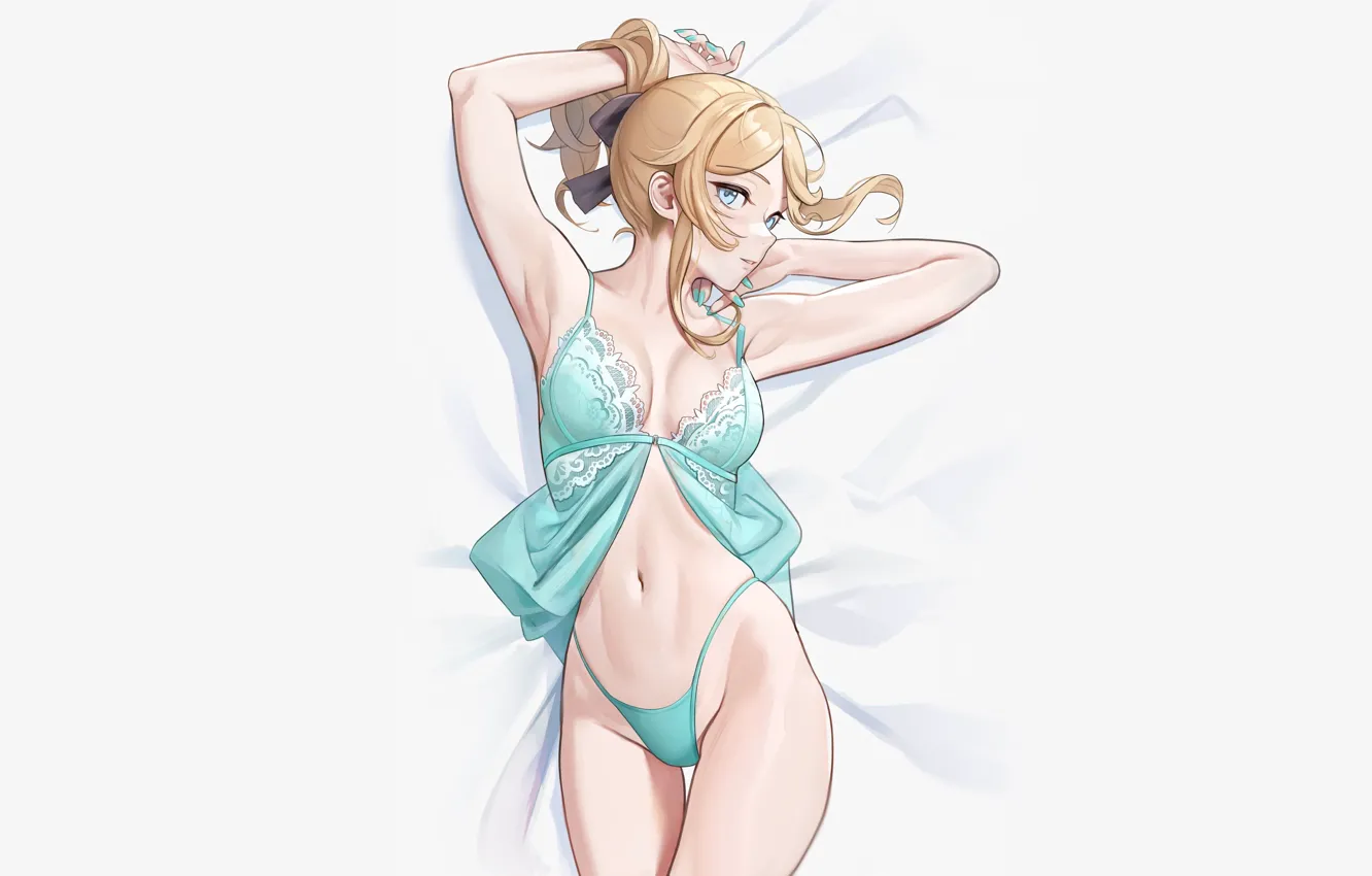 Фото обои girl, hot, sexy, pantsu, panties, boobs, anime, jean