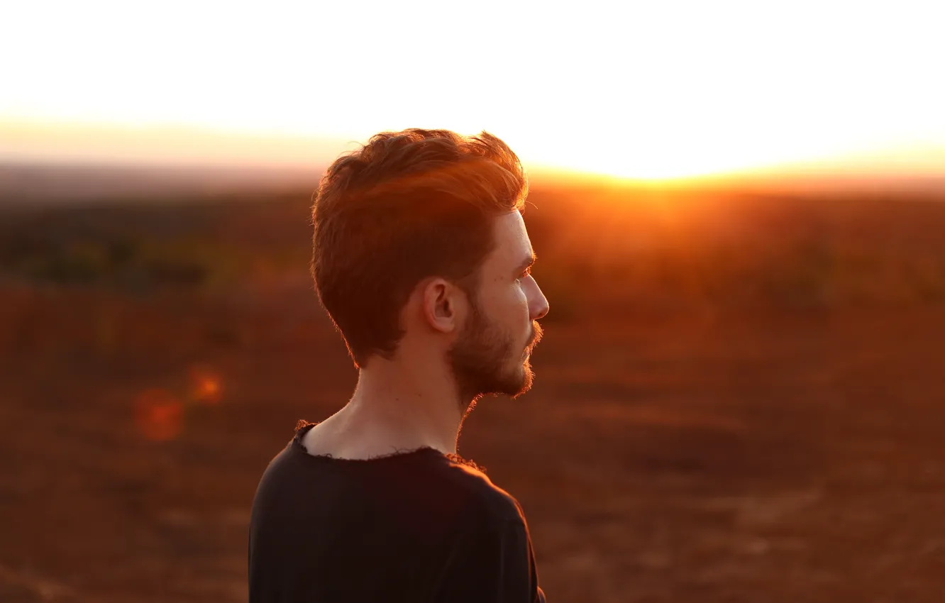 Фото обои sunset, man, thinking