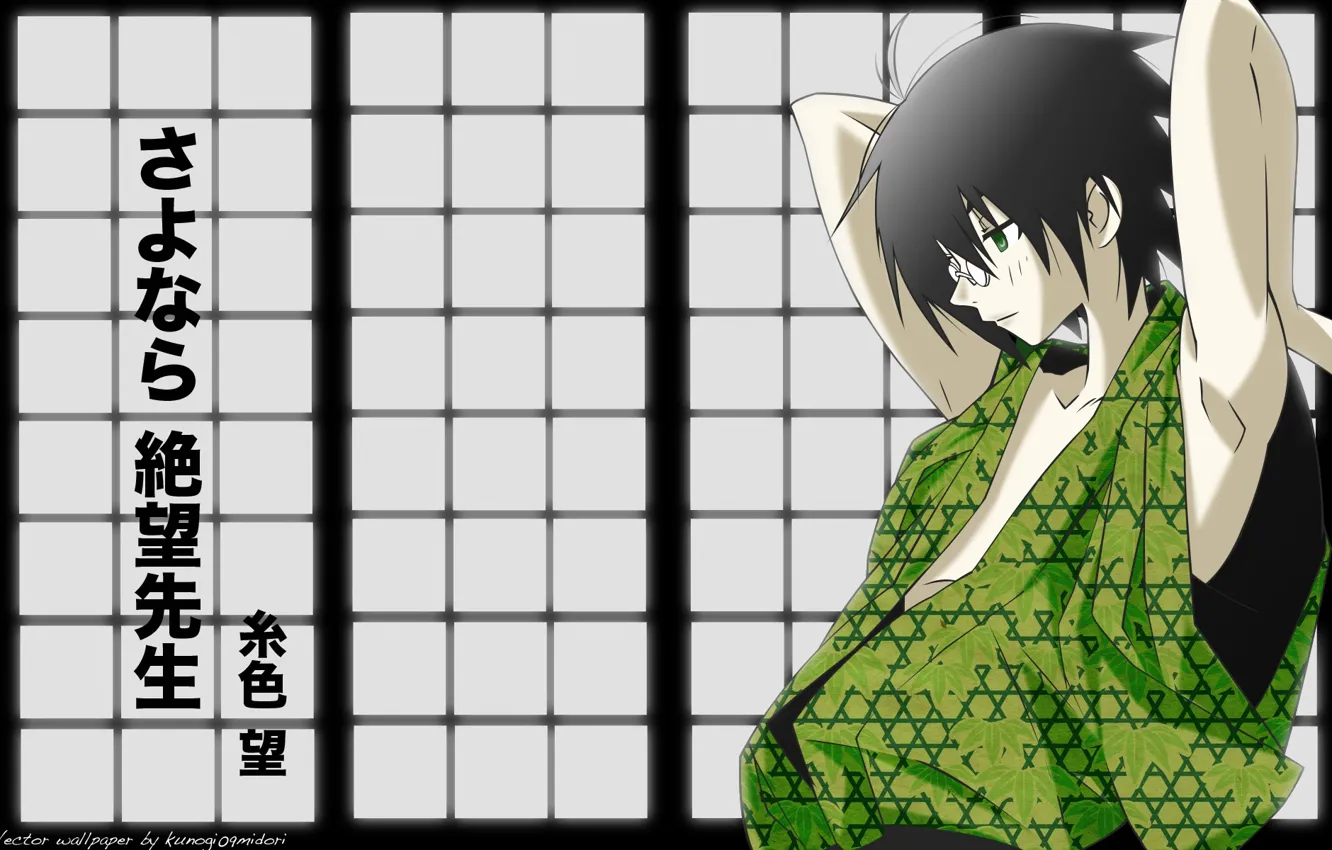 Фото обои улыбка, парень, Sayonara Zetsubou Sensei, Прощай безрадостный сенсей, зелёная одежда