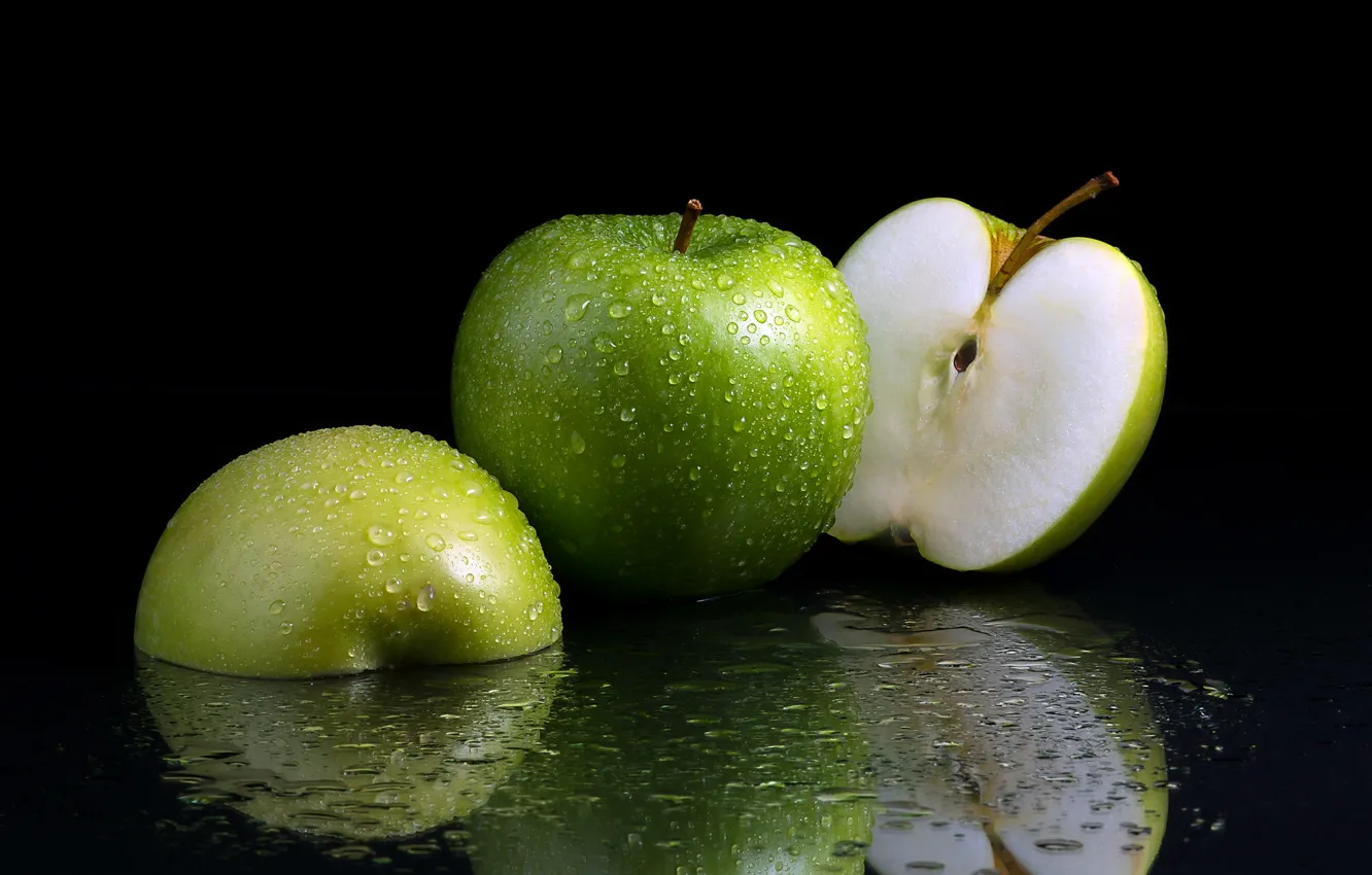 Фото обои макро, фон, яблоки
