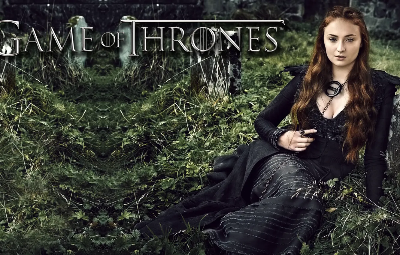 Фото обои платье, фэнтези, сериал, шатенка, в черном, Game of Thrones, Игра престолов, Софи Тёрнер