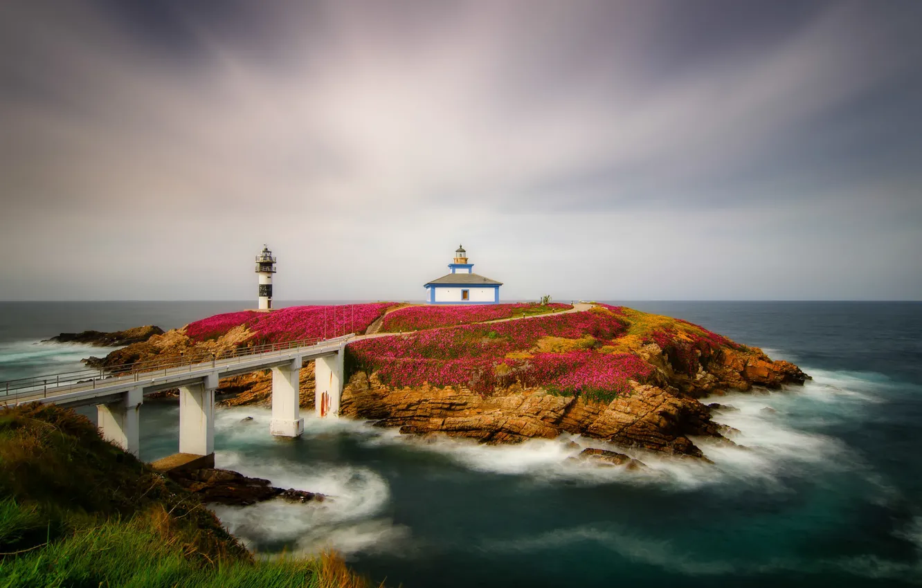 Фото обои море, маяк, Испания, Spain, Galicia, Isla Pancha