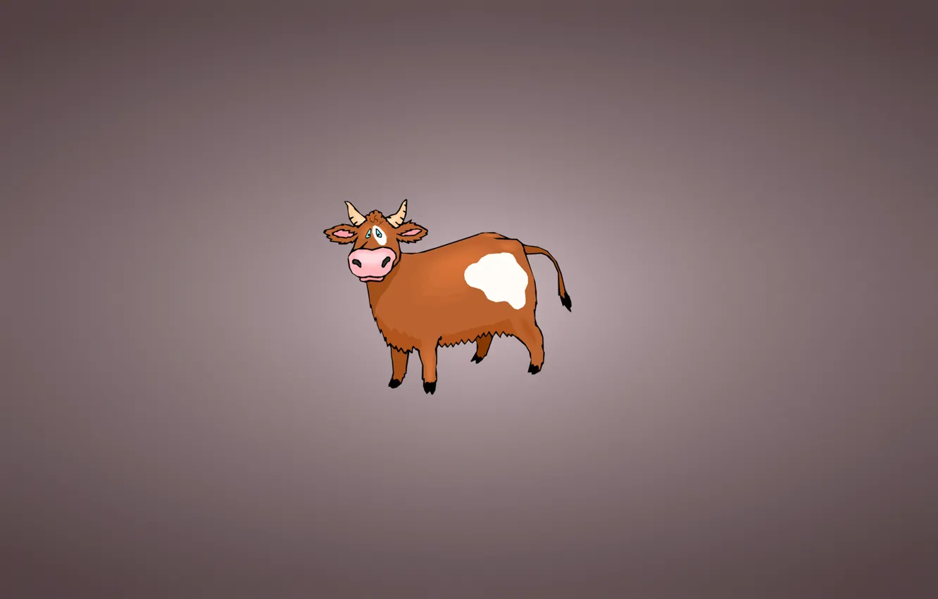 Фото обои корова, минимализм, хвост, рога, пятно, cow, буренка