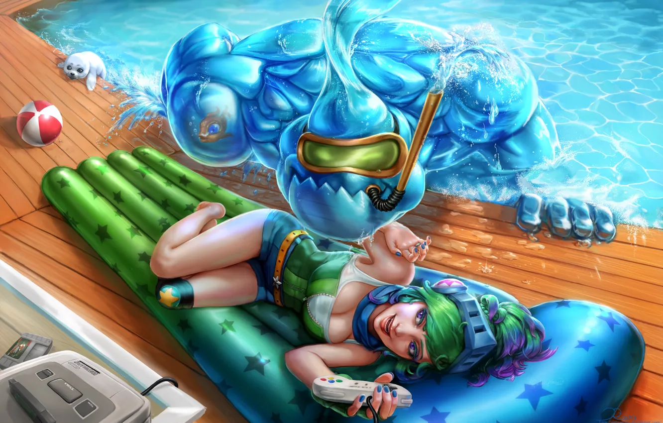 Фото обои Девушка, Game, League of Legends, Riven, Zac, Exile