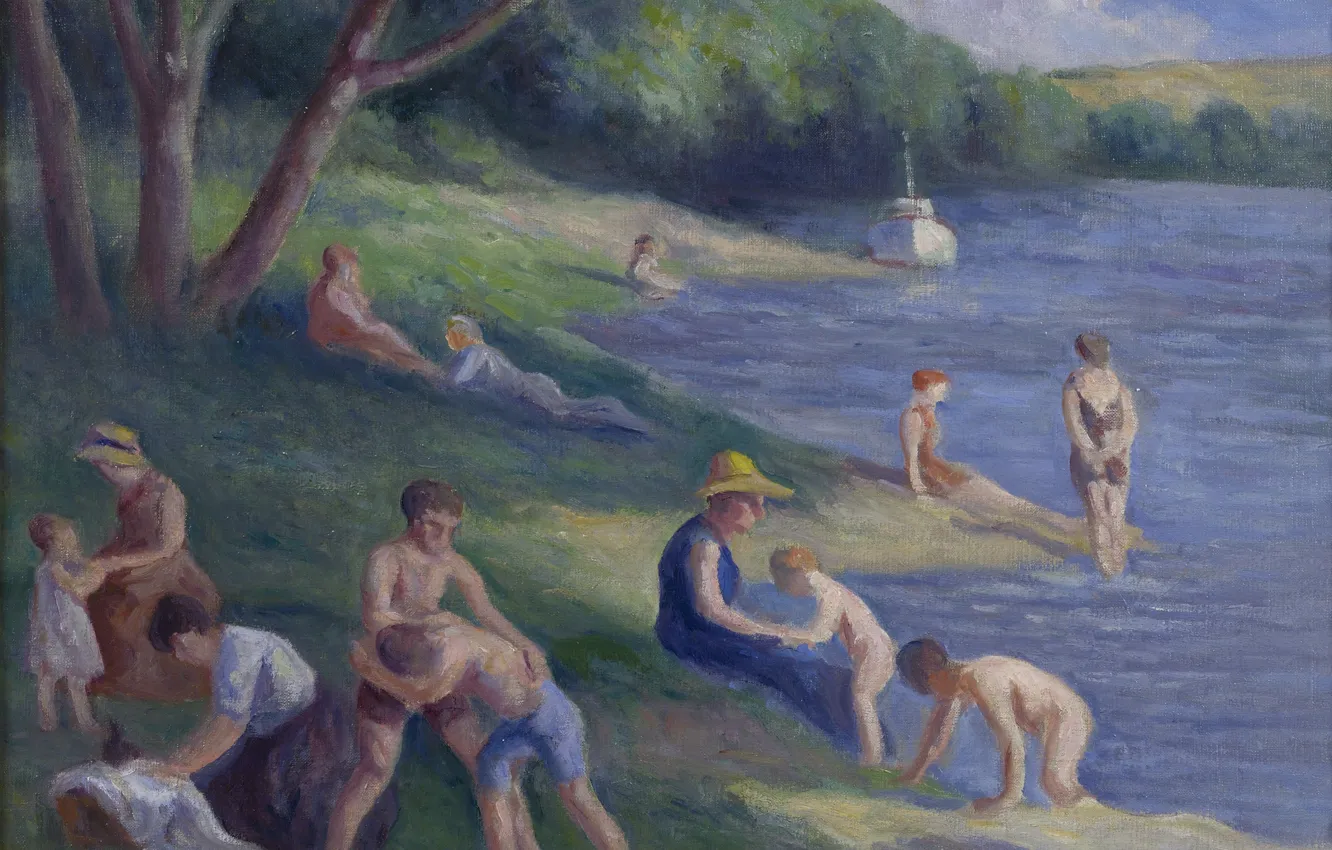 Фото обои картина, 1929, жанровая, Максимильен Люс, Maximilien Luce, Пляж в Мерикуре