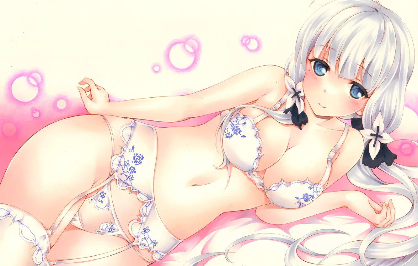Фото обои girl, sexy, lingerie, pantsu, bra, panties, thighhighs, long hair