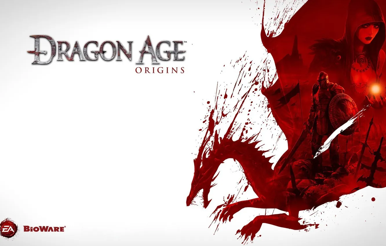 Фото обои кровь, дракон, девушка. воин, DRAGON AGE origins