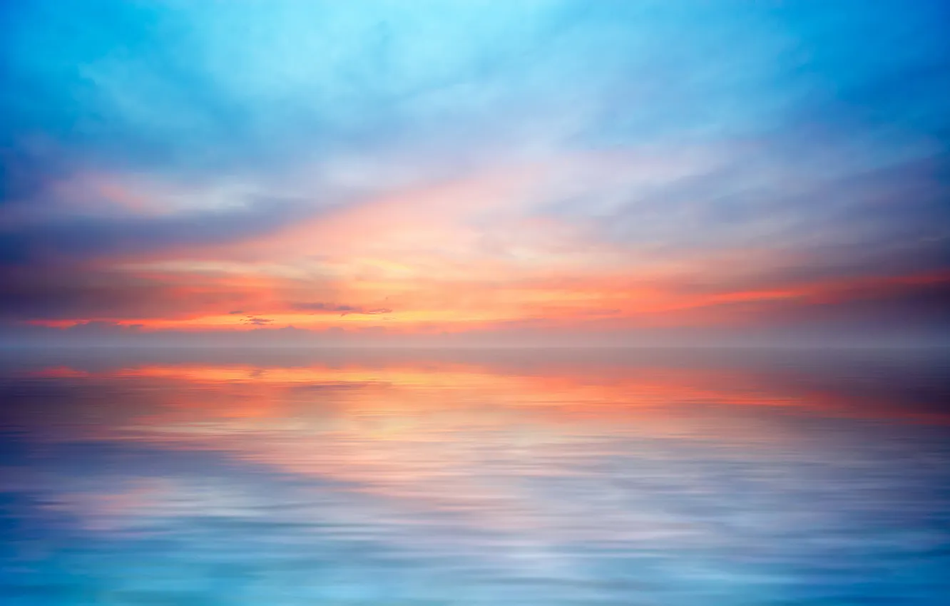 Фото обои море, пейзаж, закат, горизонт, простор, солнца