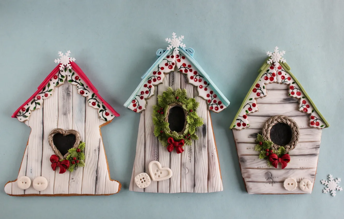 Фото обои winter, cookies, birdhouse