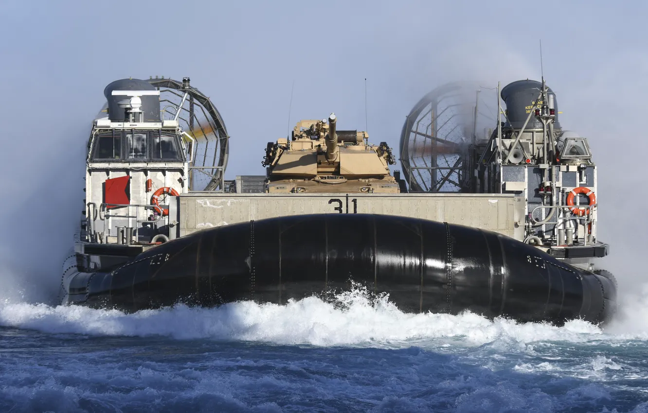 Фото обои танк, на воздушной подушке, LCAC, Десантный корабль