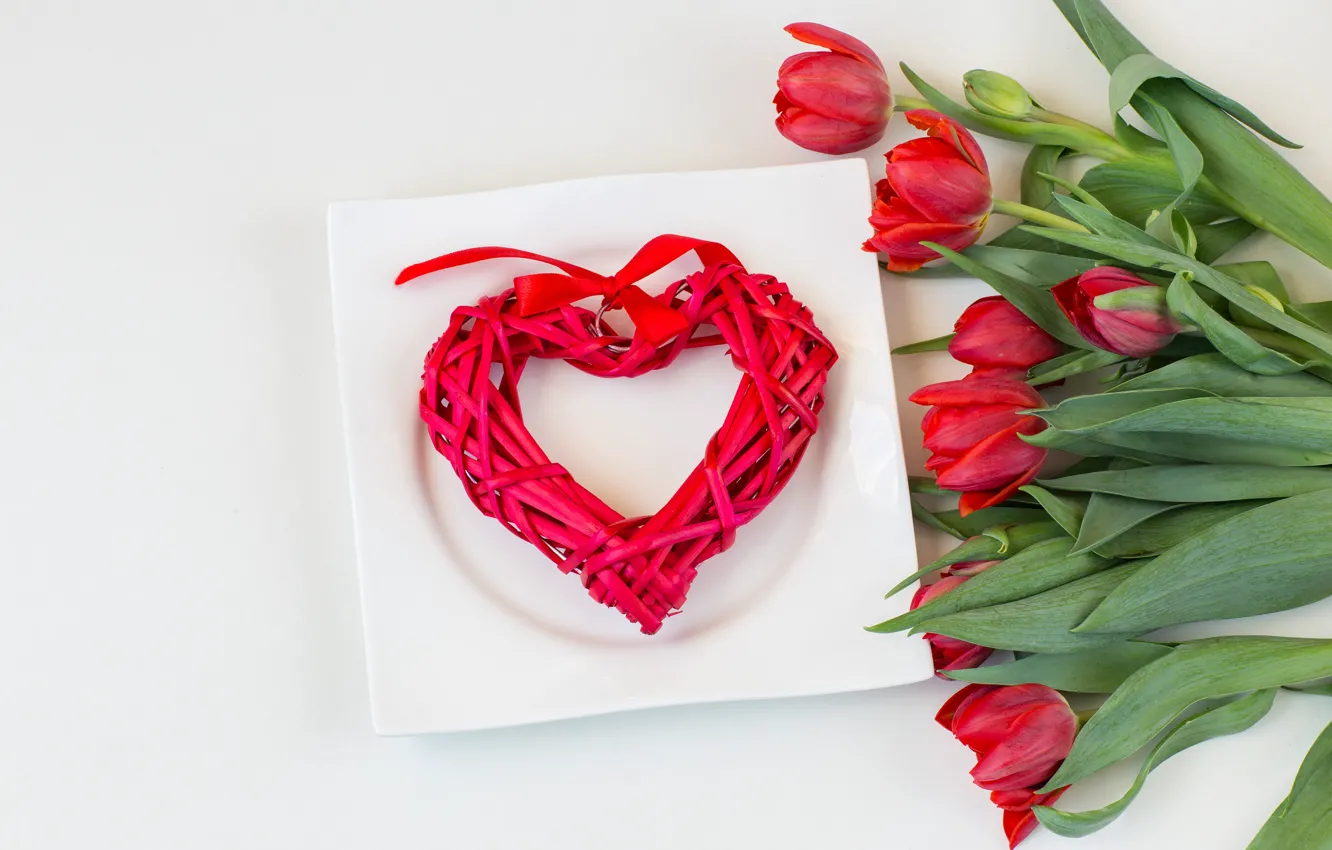 Фото обои букет, тюльпаны, красные, сердечко, Julija Vilvarin