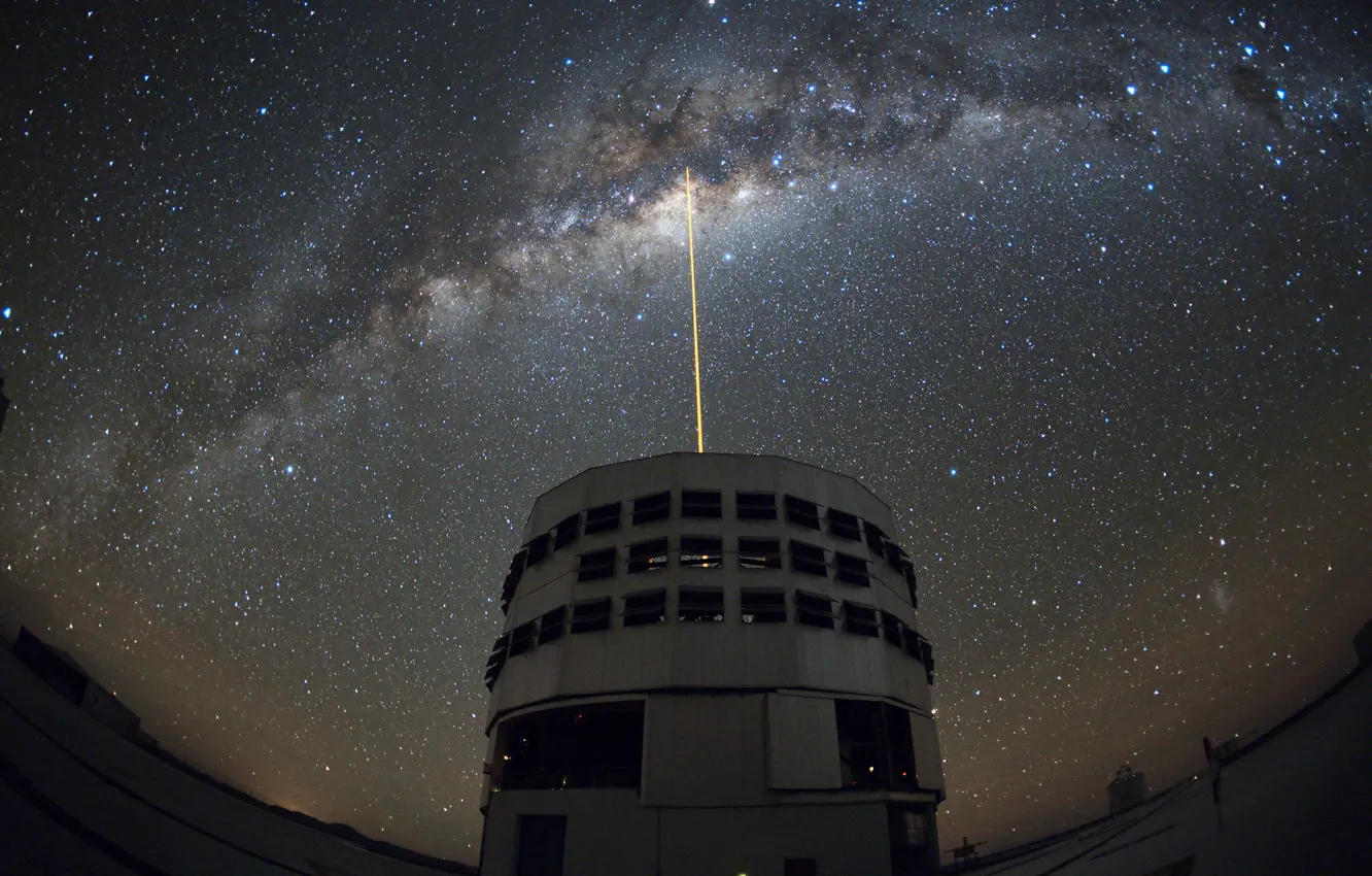 Фото обои Звезды, Телескоп, Млечный Путь, Лазер