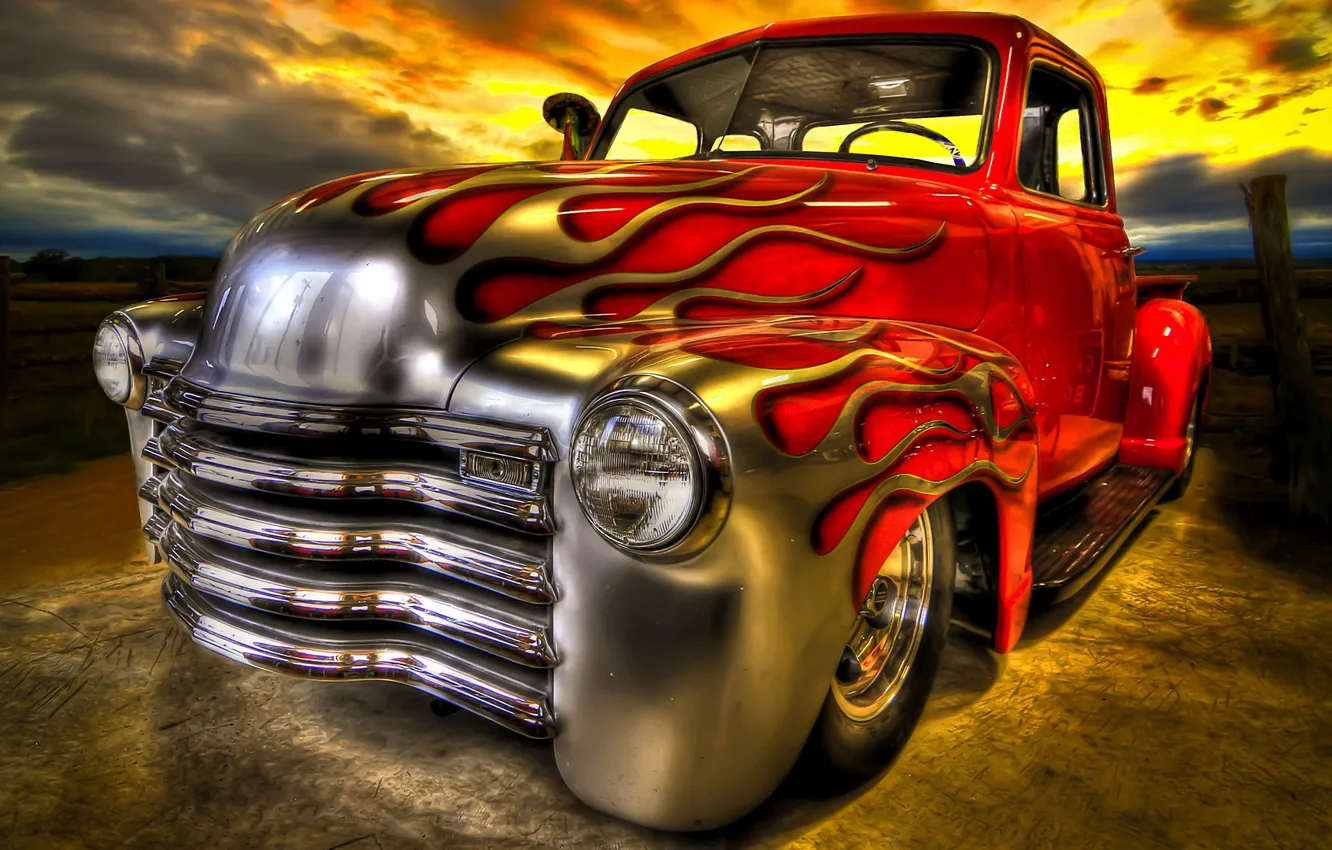 Фото обои огонь, пламя, автомобиль, Hot Rod, классический