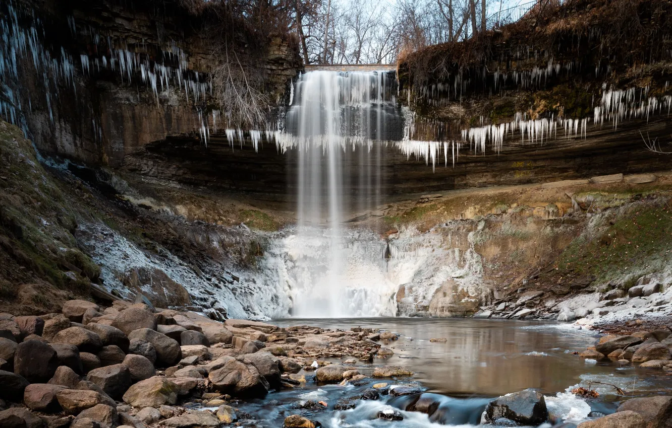 Фото обои лед, лес, вода, снег, пейзаж, горы, природа, ice
