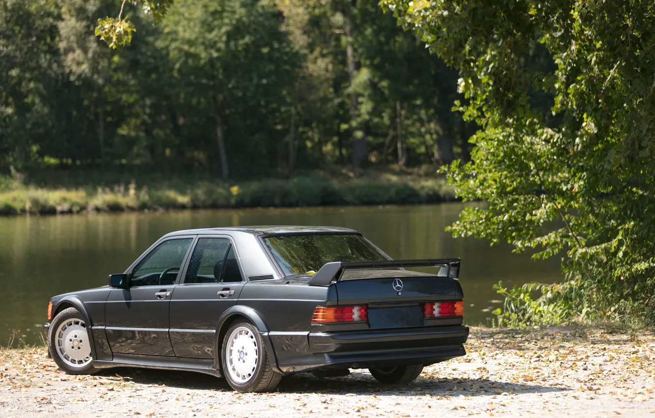 Фото обои Mercedes-Benz, Mercedes, Evolution, Black, Water, Side, Road, Lake