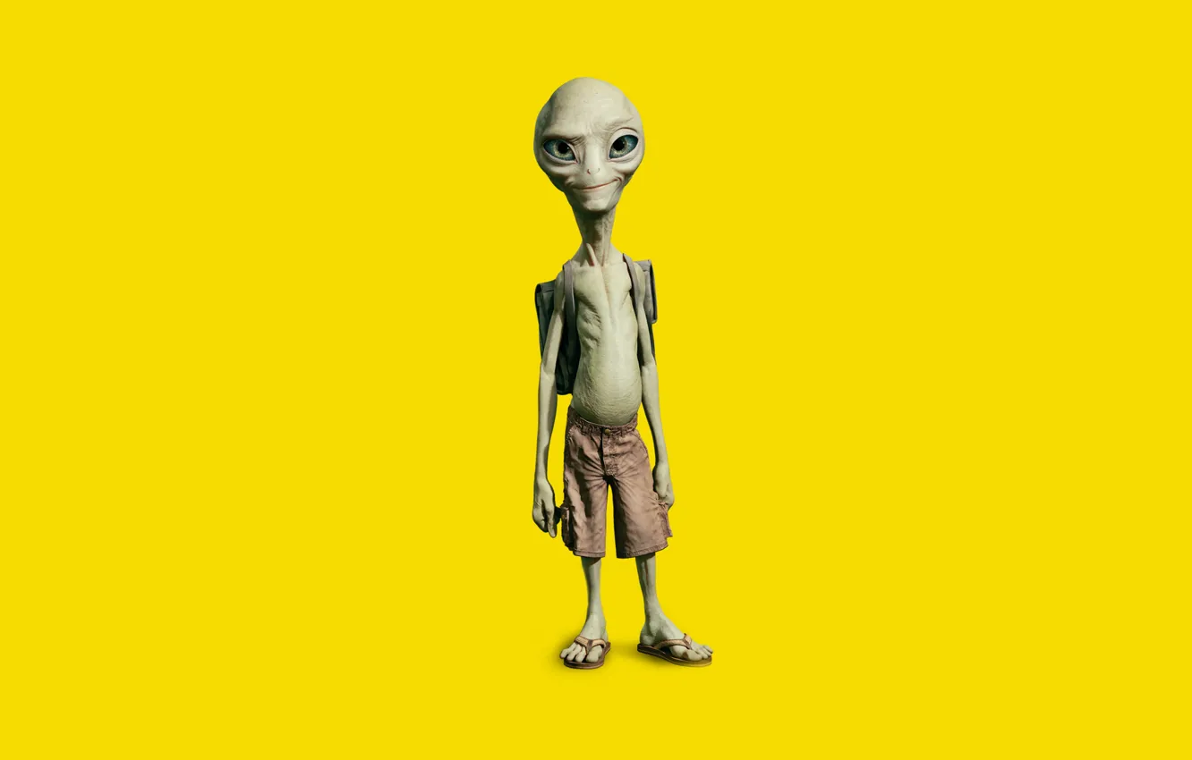 Фото обои желтый, минимализм, инопланетянин, пришелец, Paul, Пол: Секретный материальчик
