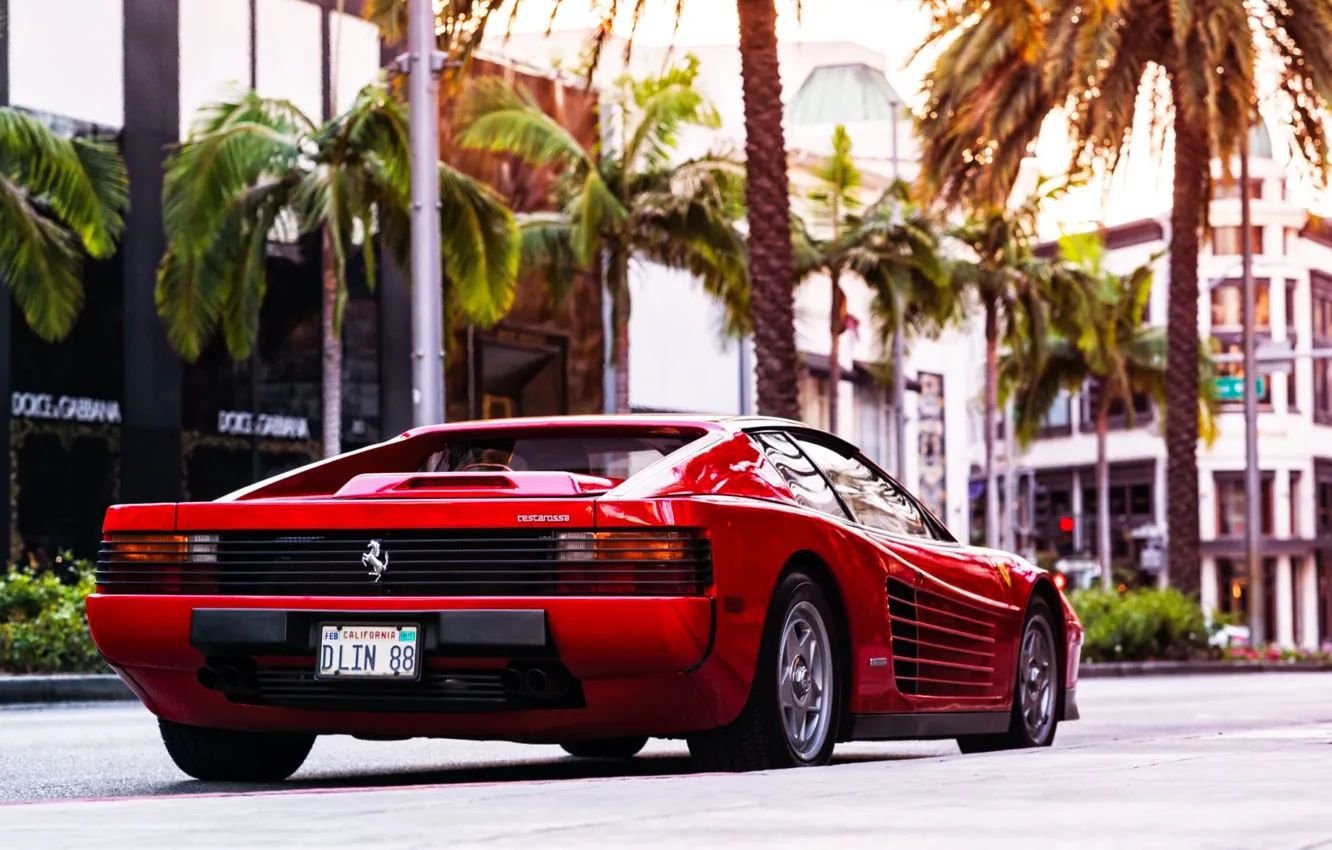 Фото обои Красный, Авто, Машина, Феррари, Ferrari, Спорткар, 1986, Testarossa