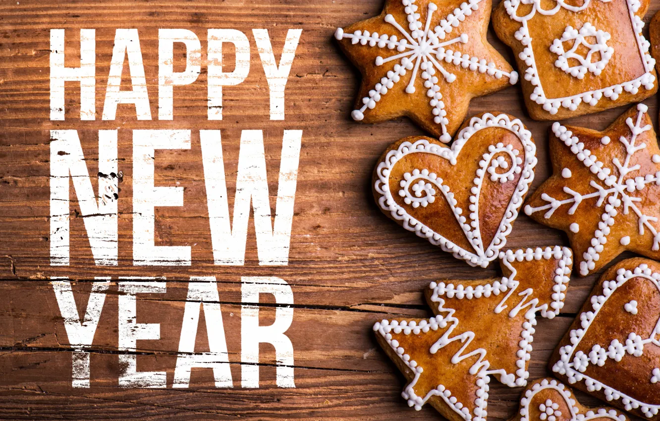 Фото обои Новый год, New Year, cookies, decoration, Happy, 2016