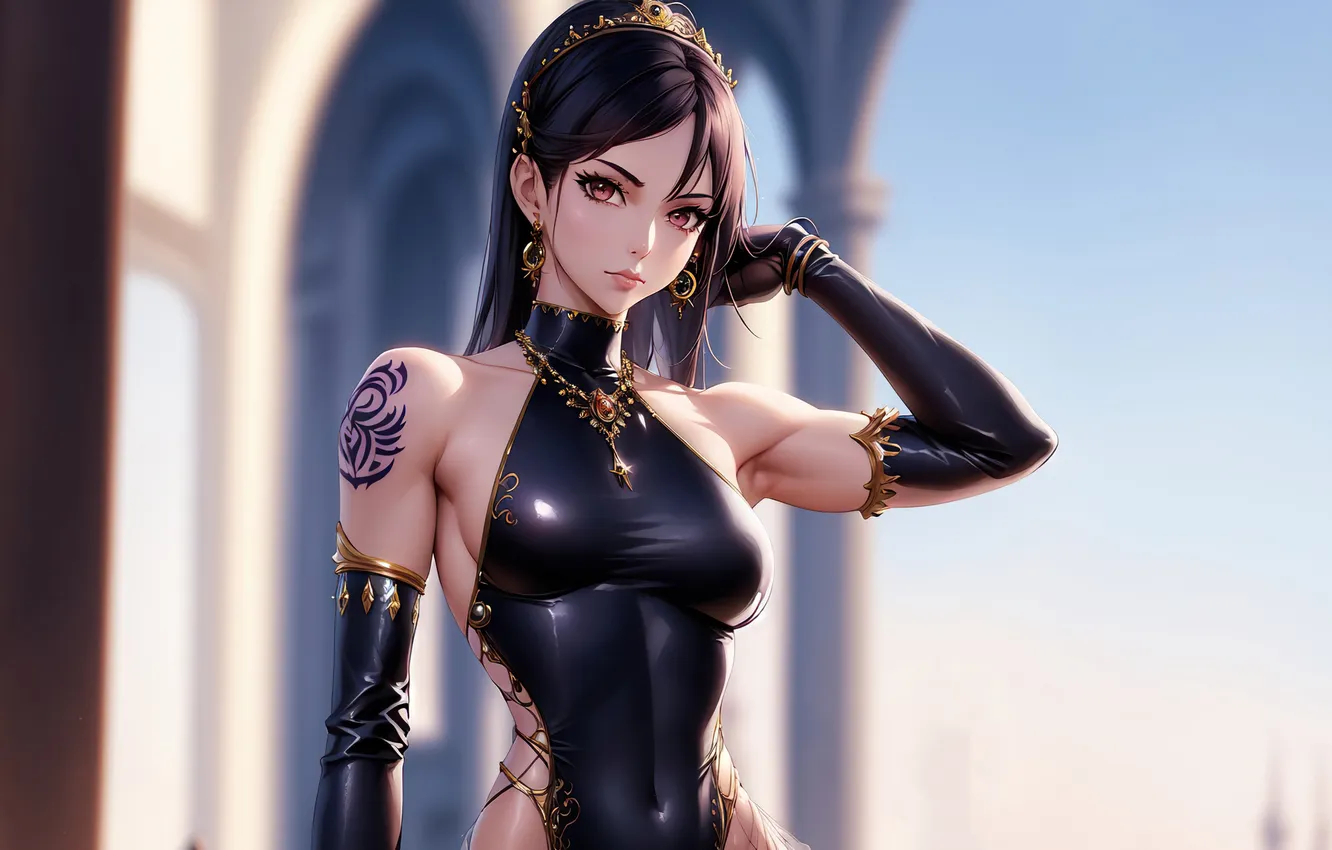 Фото обои girl, dress, anime, digital art, fantasy art, jewelry, tatto, fantasy girl