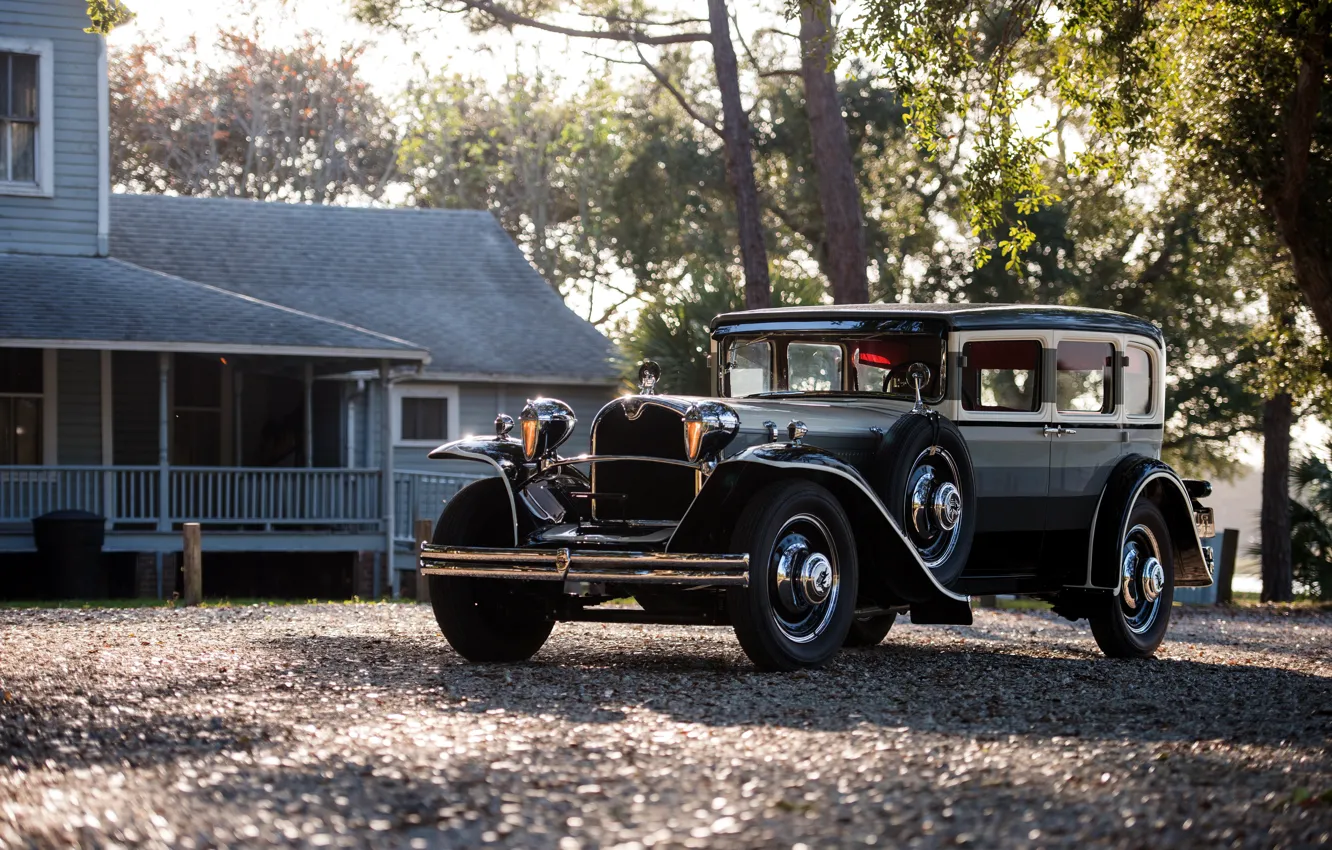 Фото обои car, house, trees, black car, classic car, Oldtimer, Ruxton Model C