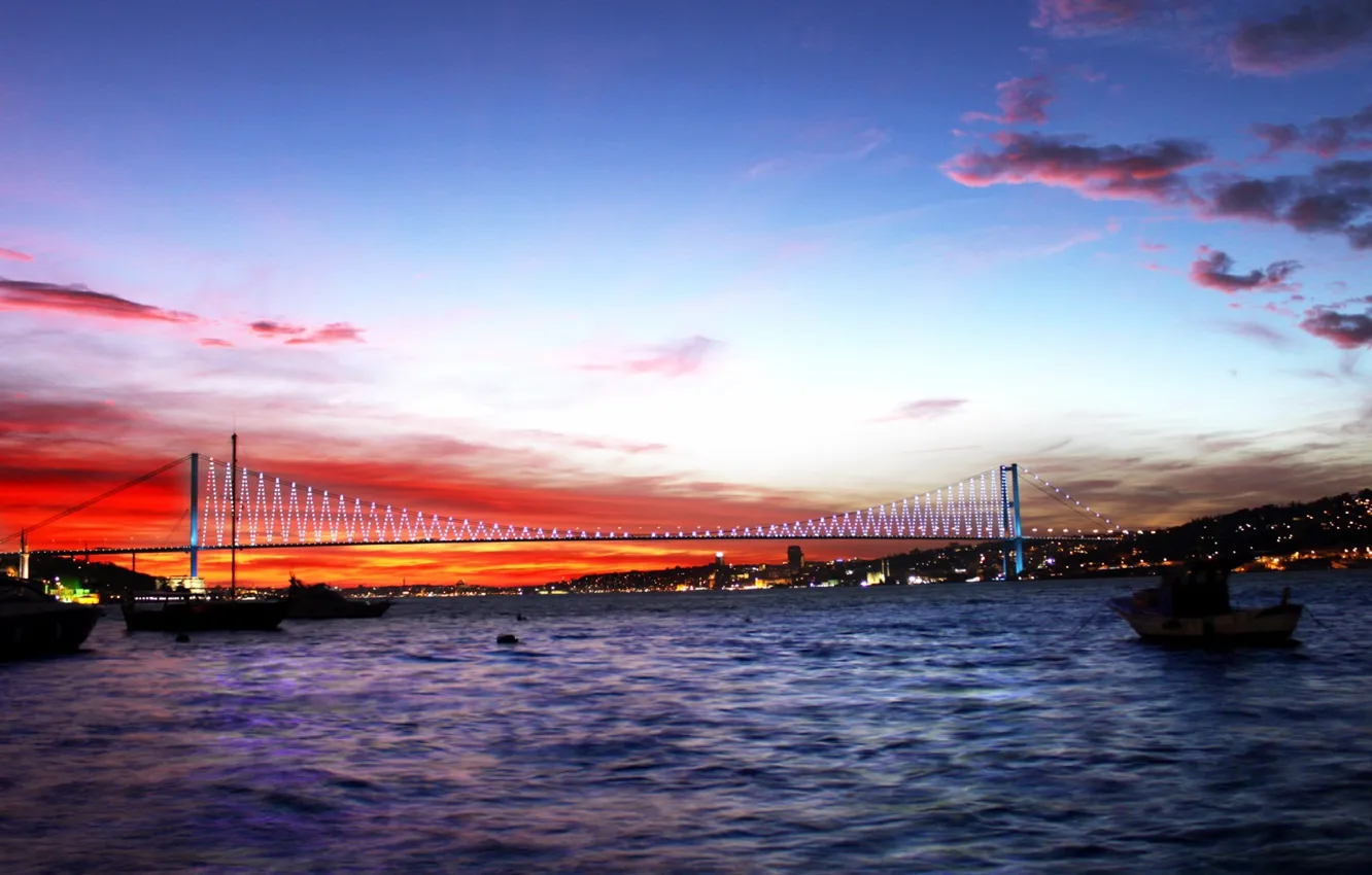 Фото обои небо, закат, пролив, Стамбул, Турция, Istanbul, Turkey, Босфор