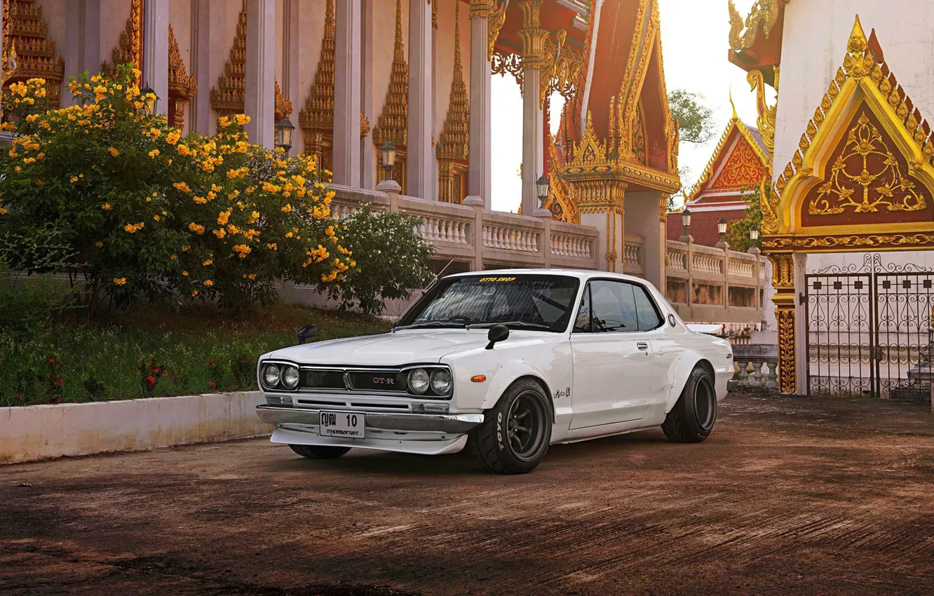 Фото обои Авто, Белый, Машина, Ниссан, Храм, 1971, Nissan, Автомобиль