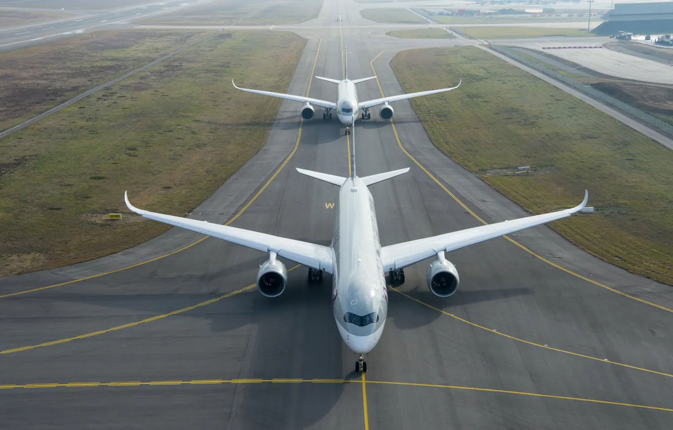 Фото обои Самолет, Лайнер, Airbus, Широкофюзеляжный, Дальнемагистральный, Qatar Airways, Airbus A350 XWB