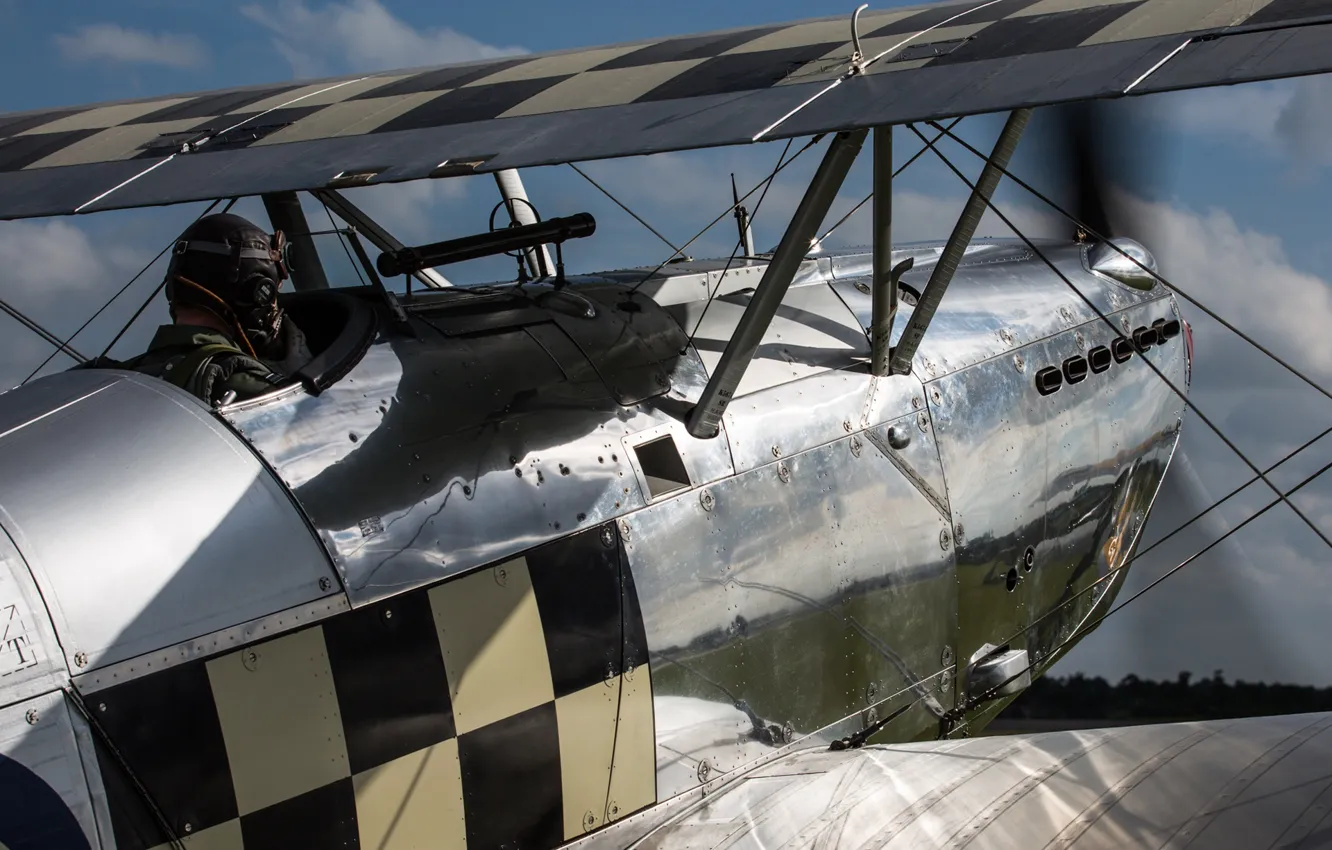Фото обои крылья, истребитель, биплан, винт, RAF, Hawker Fury, 1931, пилот