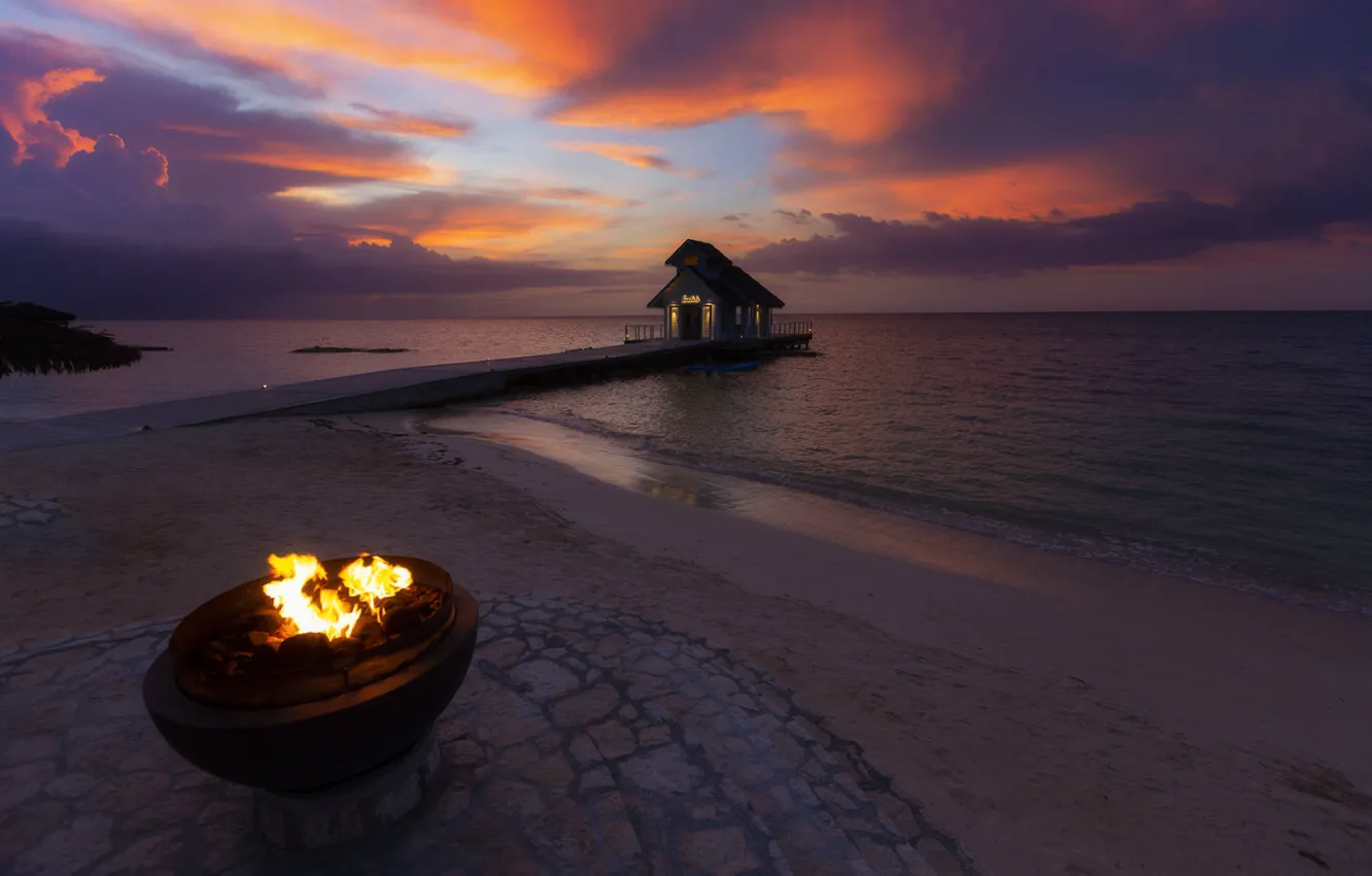 Фото обои море, пирс, Ямайка, Montego Bay, карибский закат
