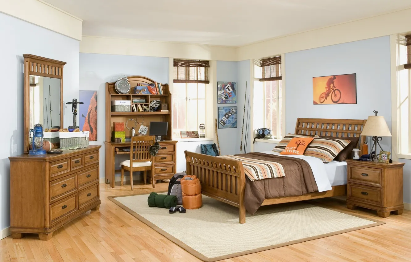 Фото обои мебель, кровать, интерьер, подушки, детская комната