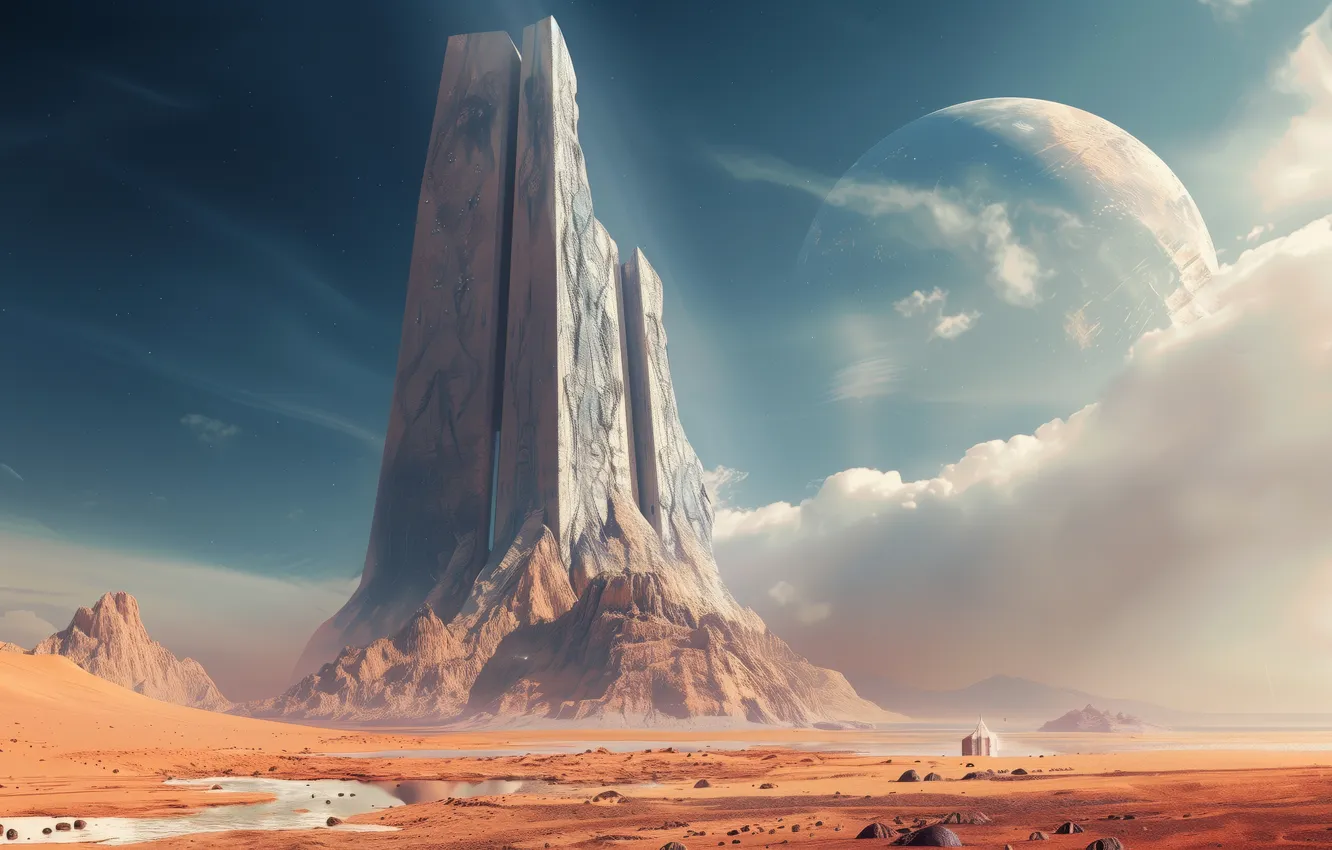Фото обои desert, planet, building, AI art