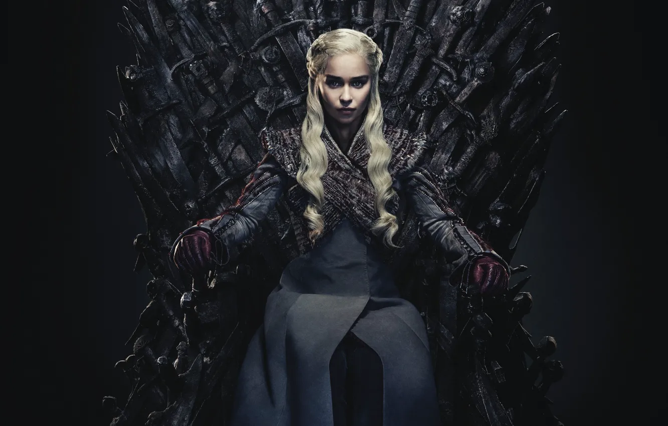 Фото обои Emilia Clarke, Daenerys Targaryen, sitting, Throne, Iron