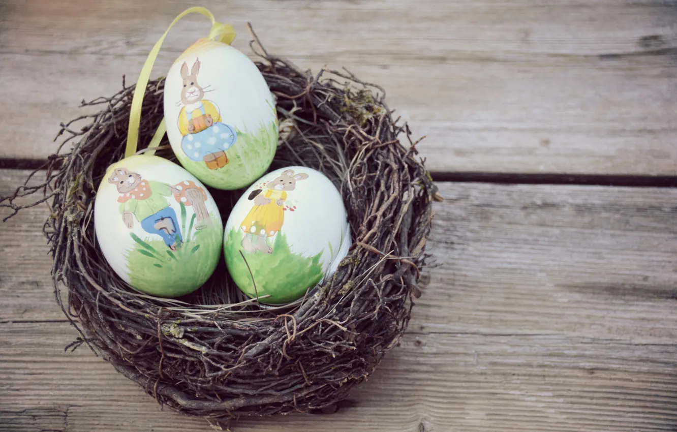 Фото обои Пасха, wood, spring, Easter, eggs, decoration, Happy