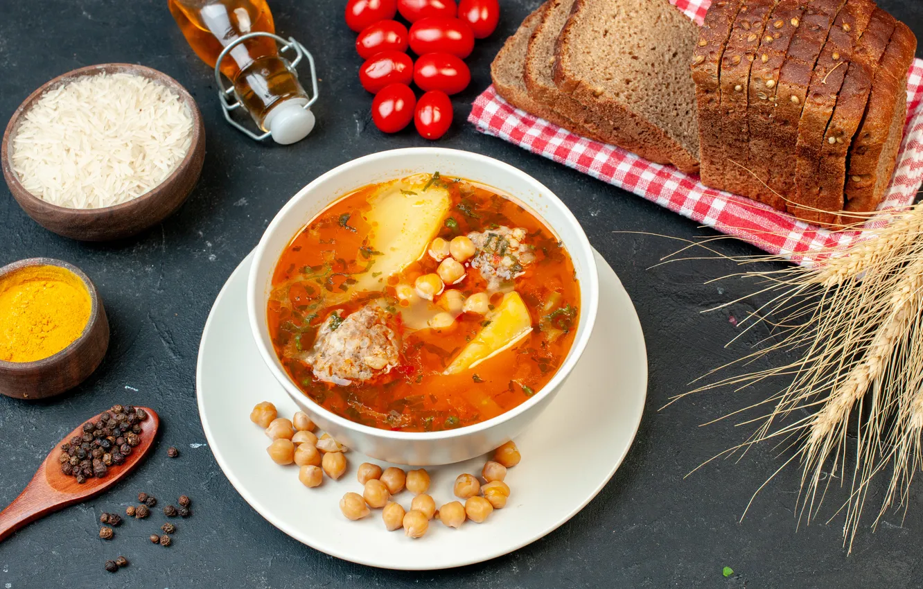 Фото обои delicious, soup, meat, potatoes, consists