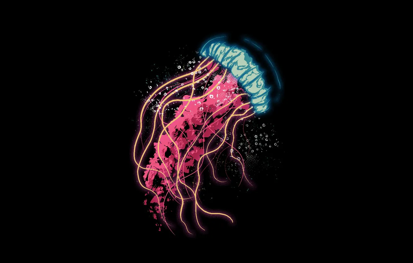 Фото обои медуза, щупальца, чёрный фон